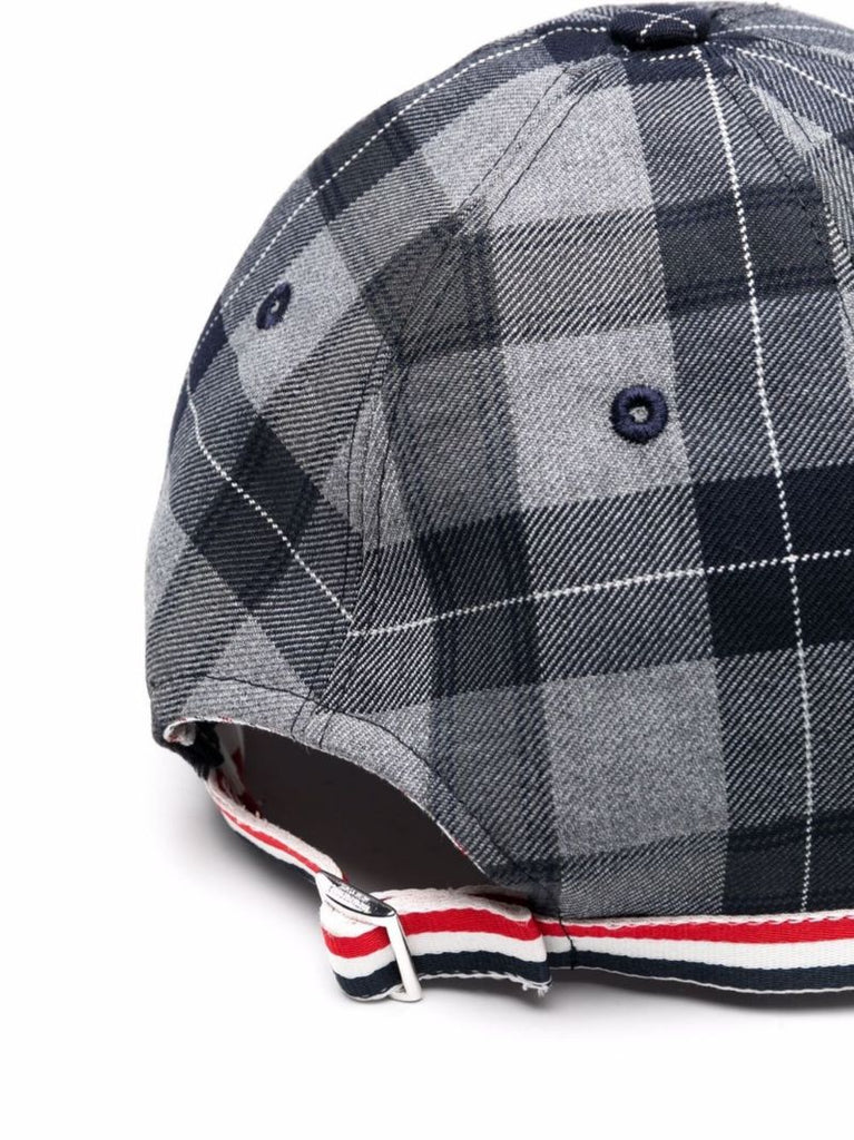 Grey Check Print Baseball Cap