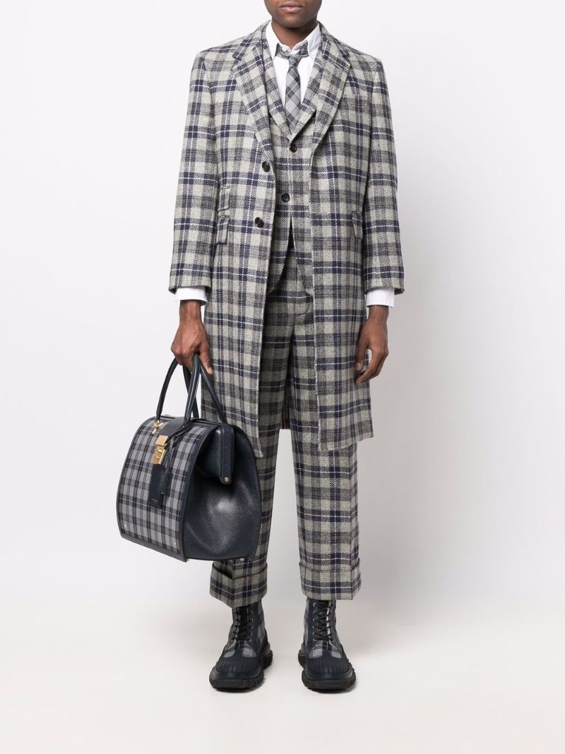 Grey Tartan Wool Coat