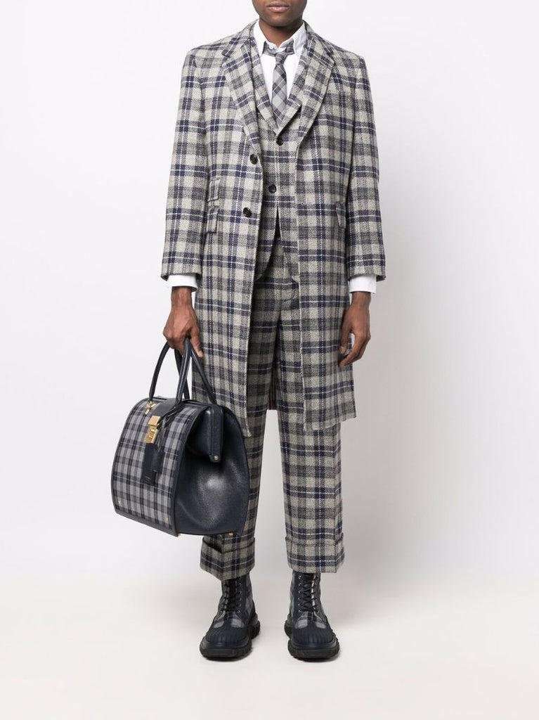 Grey Tartan Wool Coat