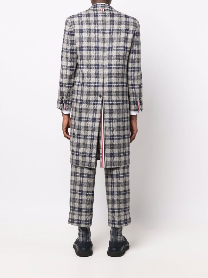 Grey Tartan Wool Coat