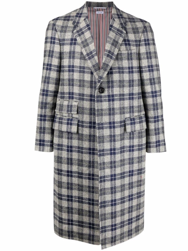 Grey Tartan Wool Coat