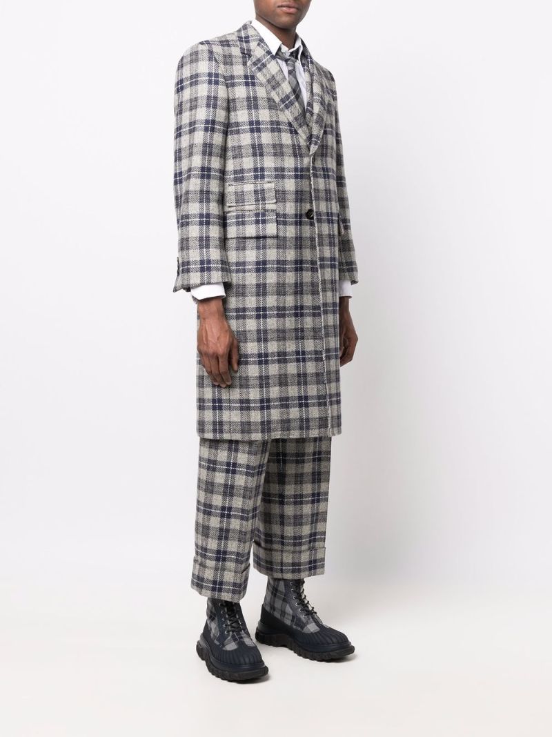 Grey Tartan Wool Coat