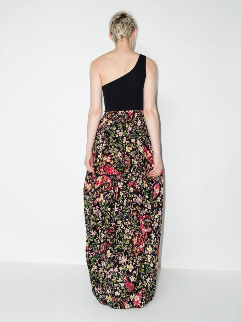 One Shoulder Floral Print Midi Dress