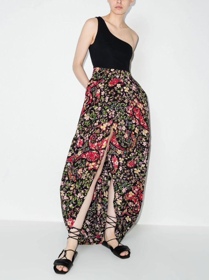 One Shoulder Floral Print Midi Dress