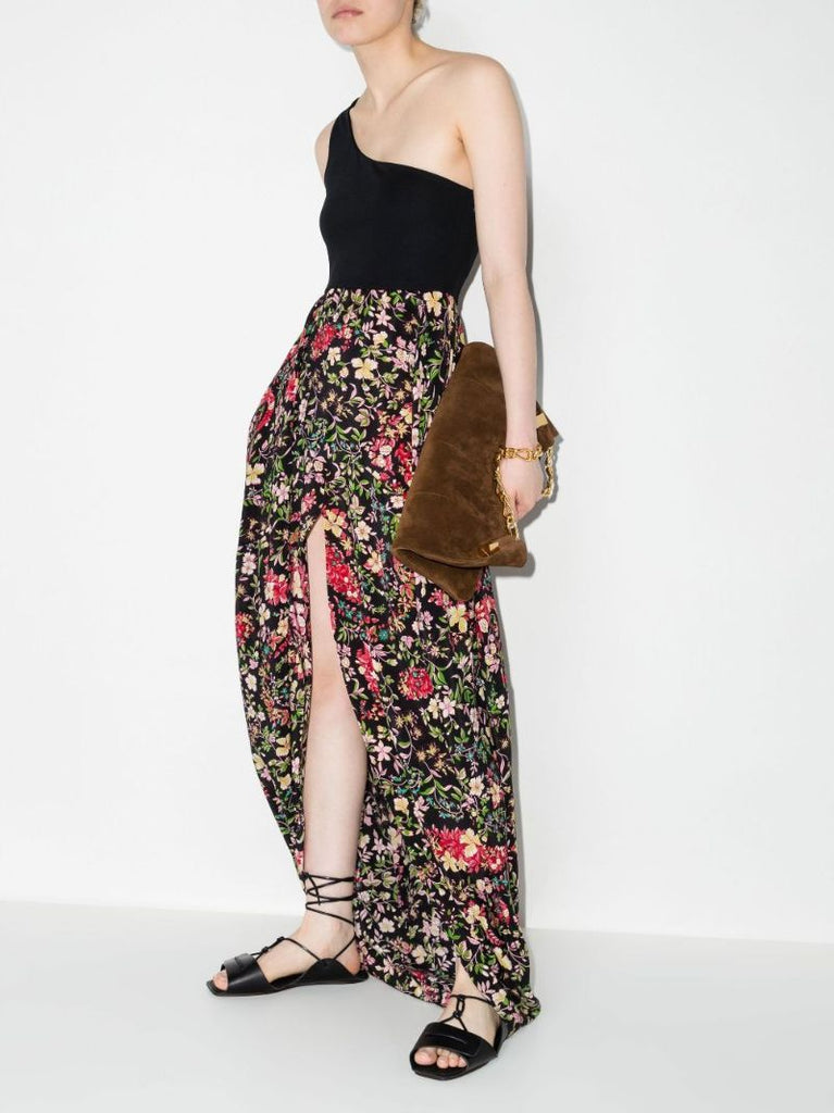 One Shoulder Floral Print Midi Dress