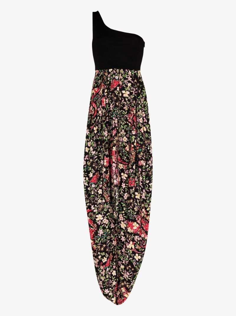 One Shoulder Floral Print Midi Dress