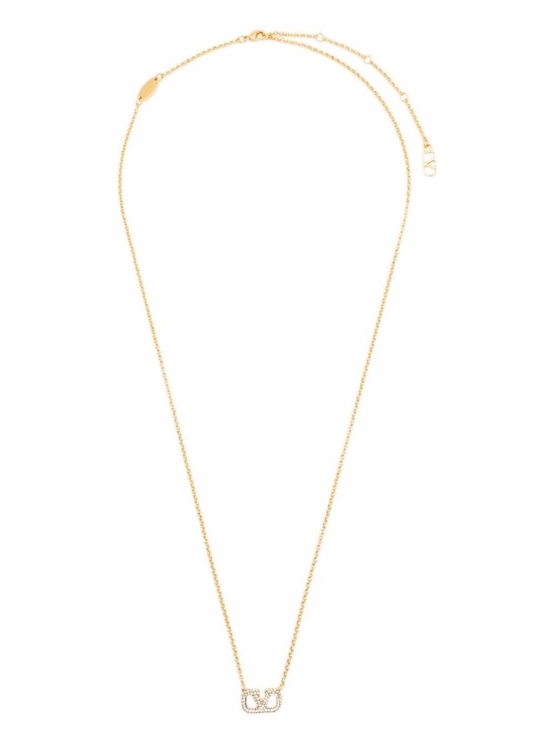 Gold-tone Vlogo Crystal Pendant Necklace