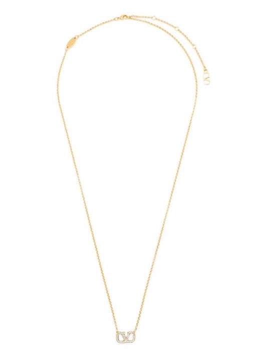Gold-tone Vlogo Crystal Pendant Necklace