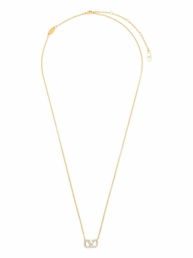 Gold-tone Vlogo Crystal Pendant Necklace