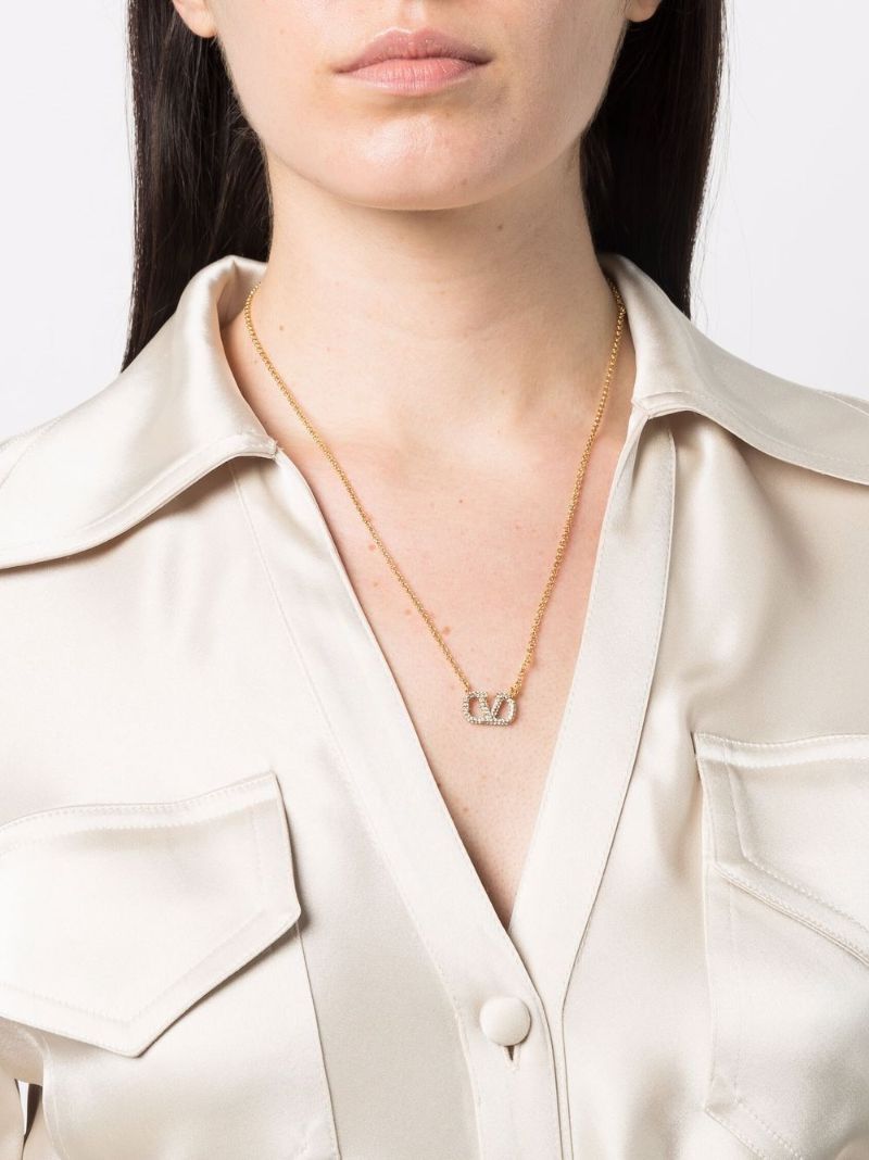 Gold-tone Vlogo Crystal Pendant Necklace