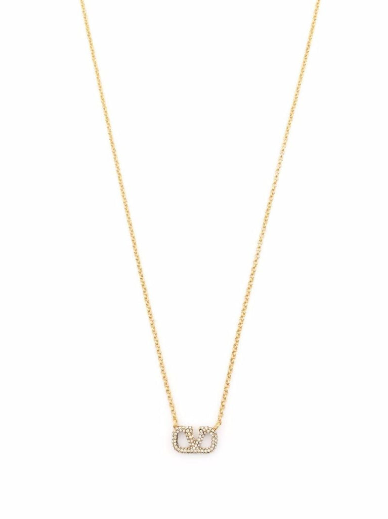 Gold-tone Vlogo Crystal Pendant Necklace