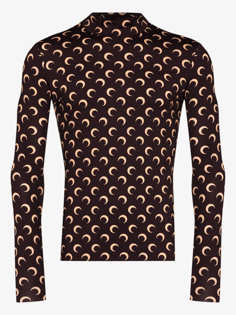 Crescent Moon Print Turtleneck Top