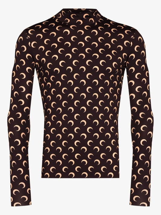 Crescent Moon Print Turtleneck Top
