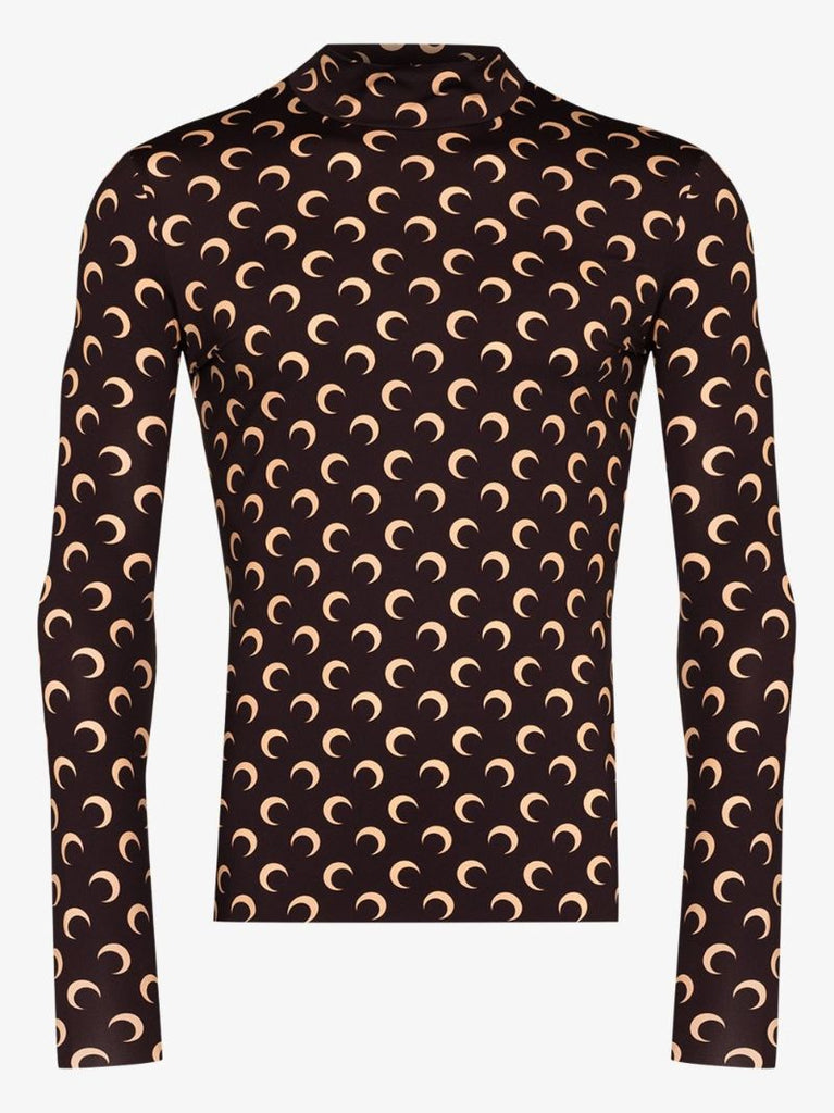 Crescent Moon Print Turtleneck Top