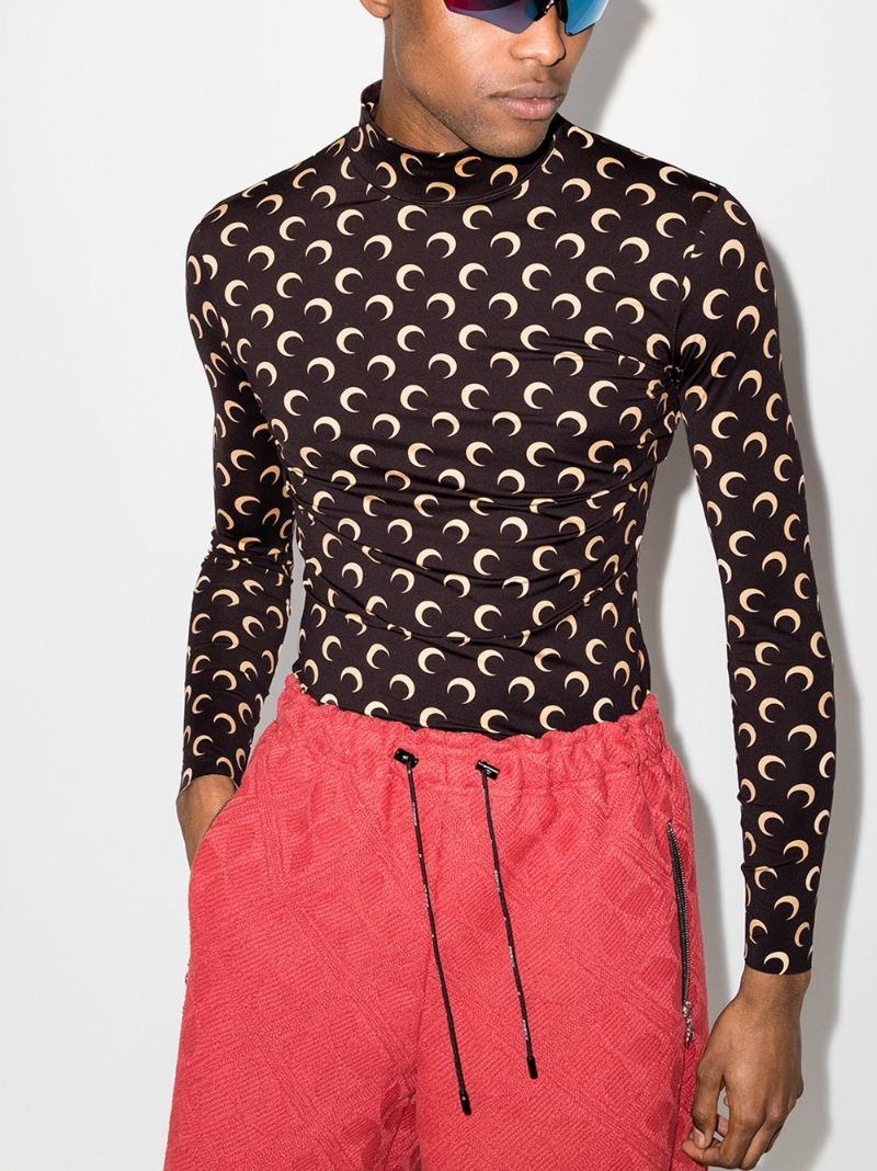 Crescent Moon Print Turtleneck Top