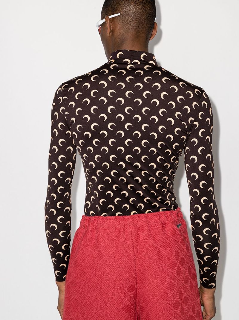 Crescent Moon Print Turtleneck Top