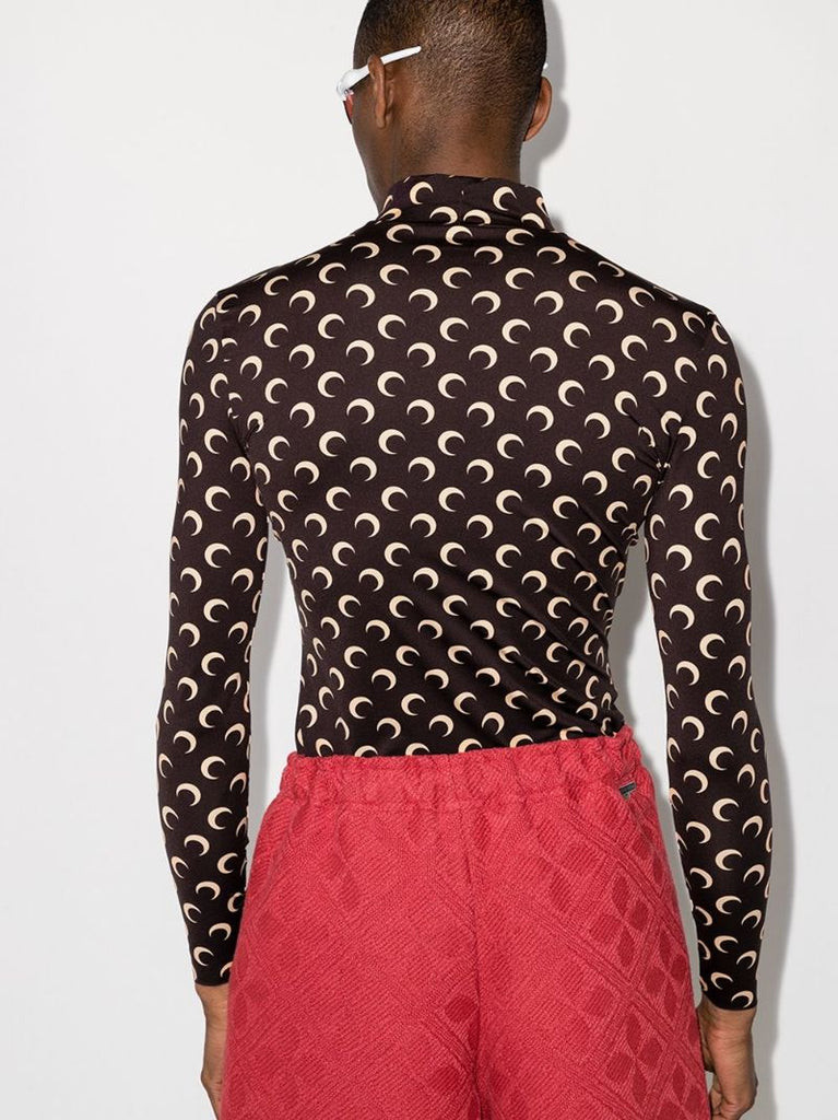Crescent Moon Print Turtleneck Top