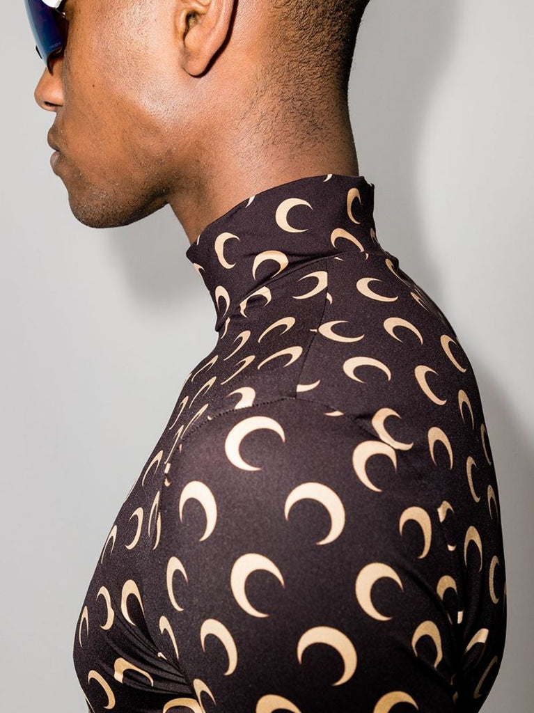 Crescent Moon Print Turtleneck Top