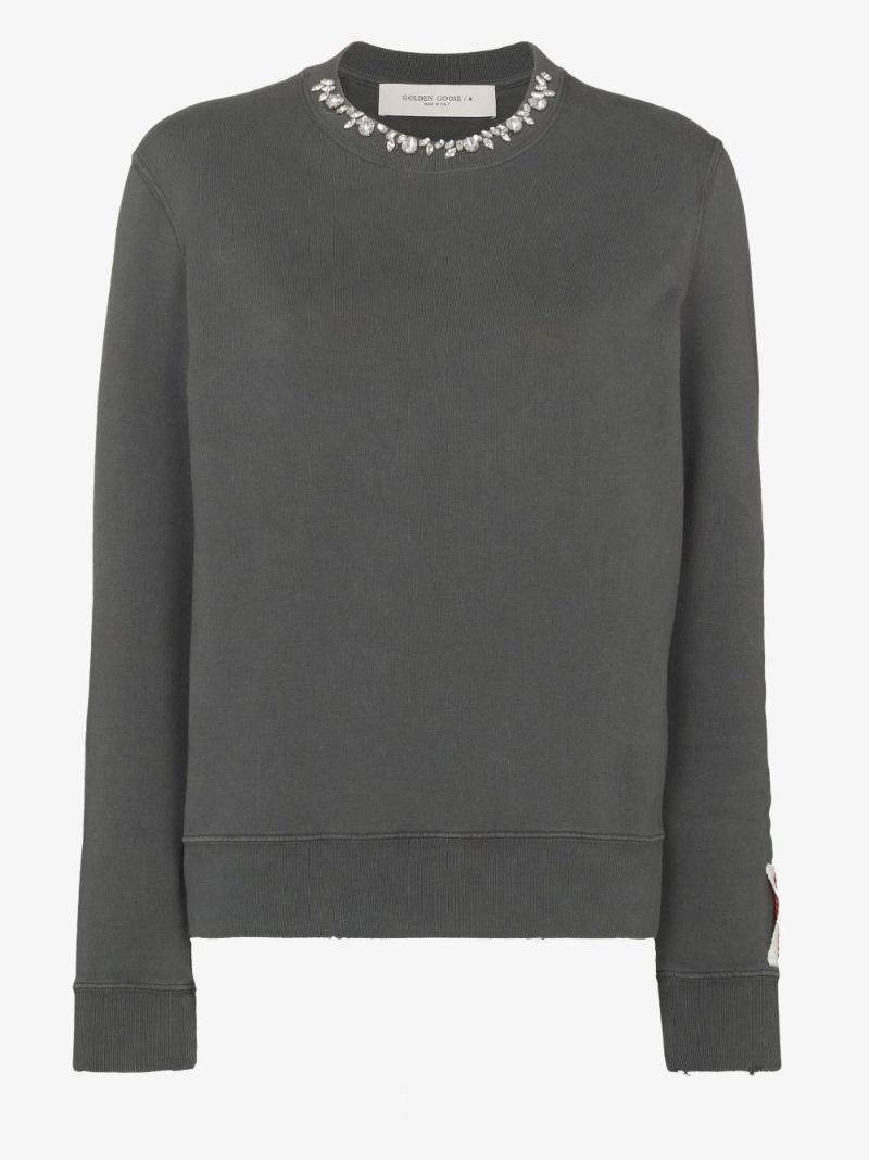 Crystal Crew Neck Cotton Sweatshirt