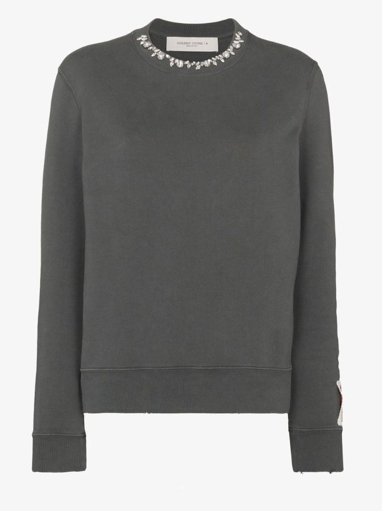 Crystal Crew Neck Cotton Sweatshirt
