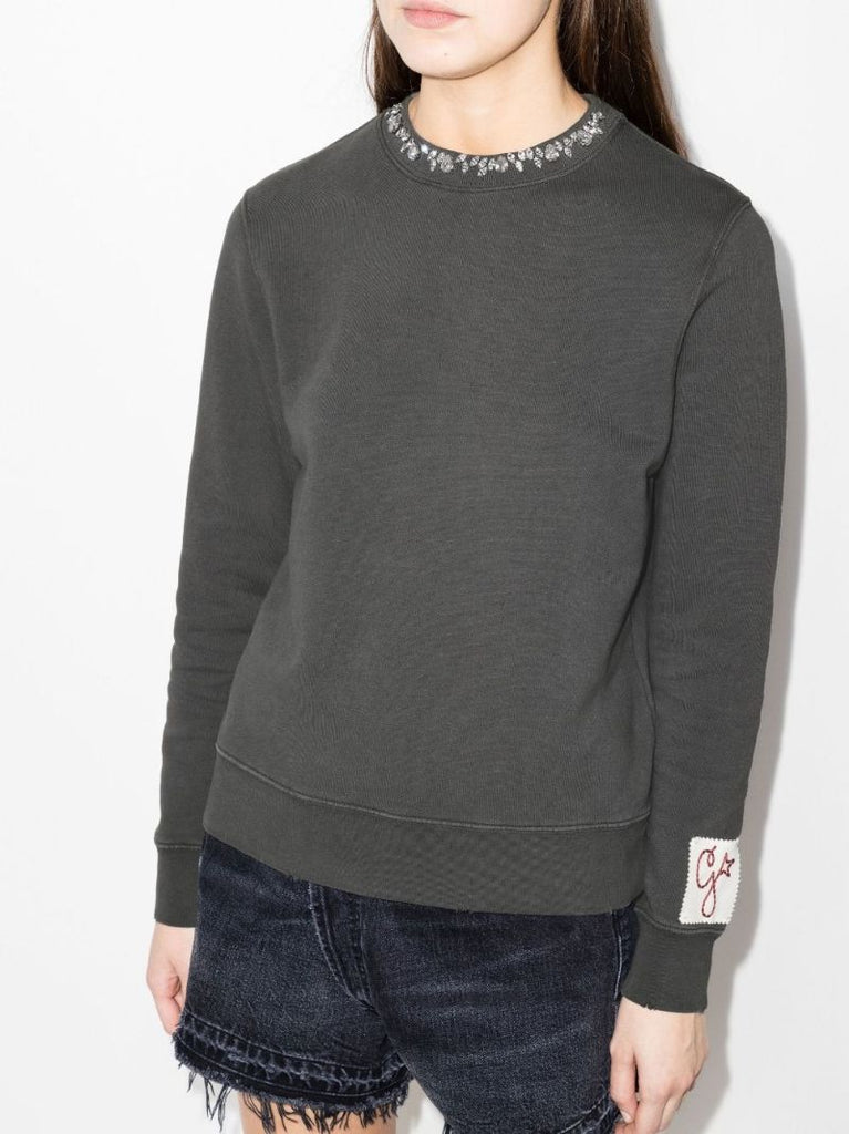 Crystal Crew Neck Cotton Sweatshirt