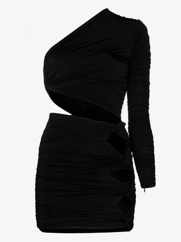 Black Keats Asymmetric Mini Dress