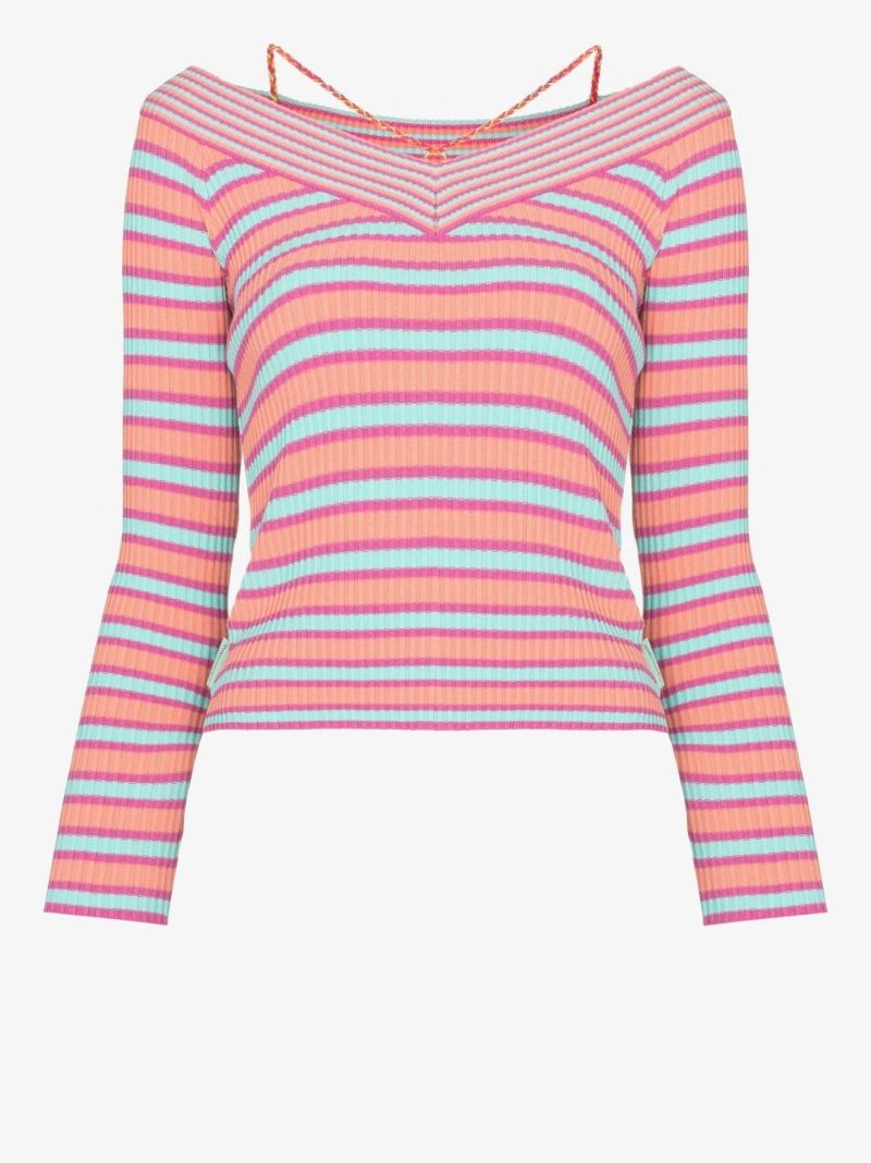 Nina Striped Off-the-shoulder Knitted Top