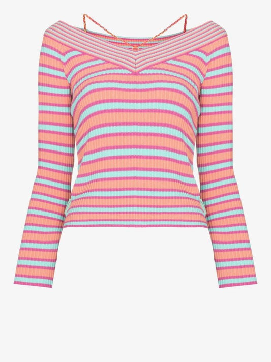Nina Striped Off-the-shoulder Knitted Top