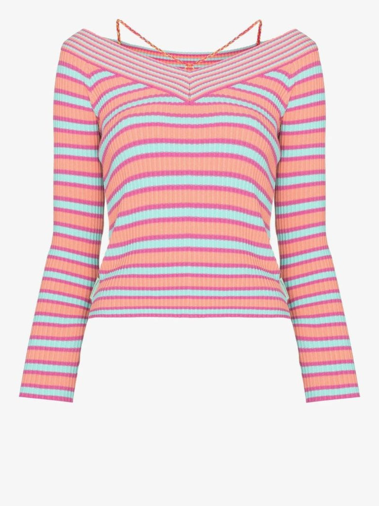 Nina Striped Off-the-shoulder Knitted Top