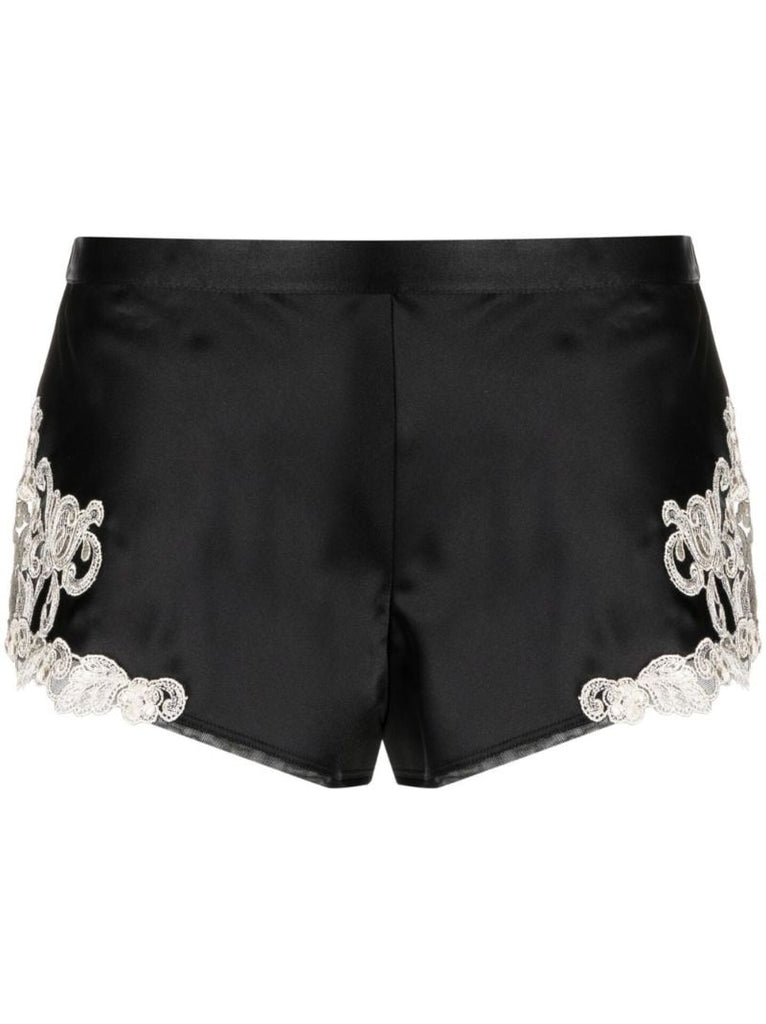 Black Maison Lace-trim Silk Pajama Bottom