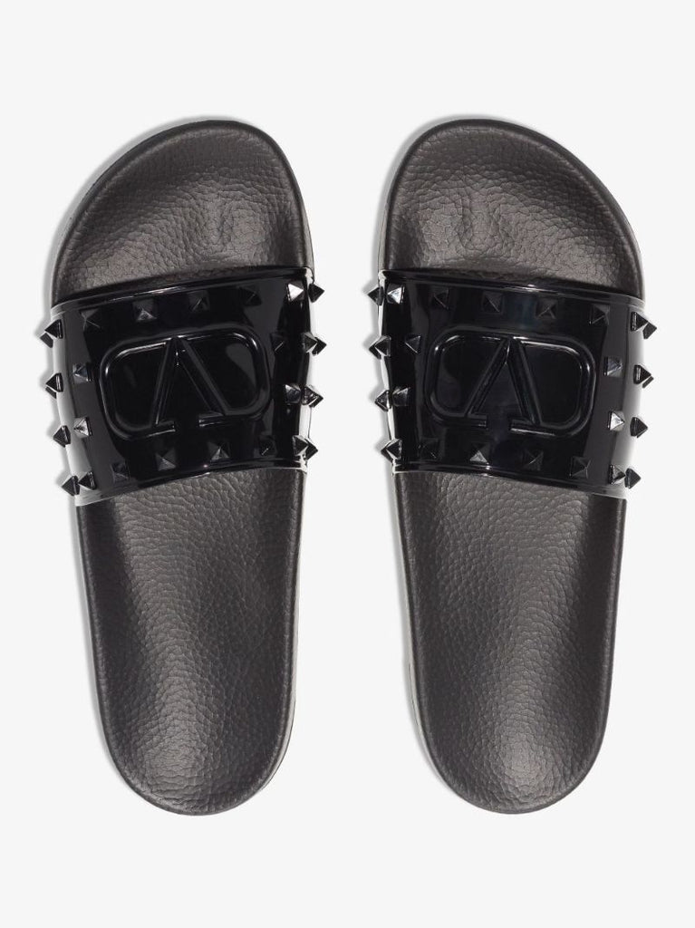Black Summer Vlogo Rubber Slides