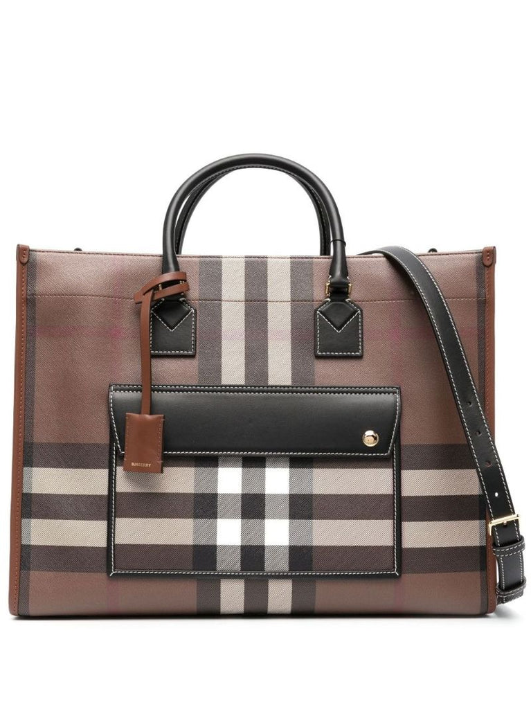 Brown Medium Freya Tartan Print Tote Bag