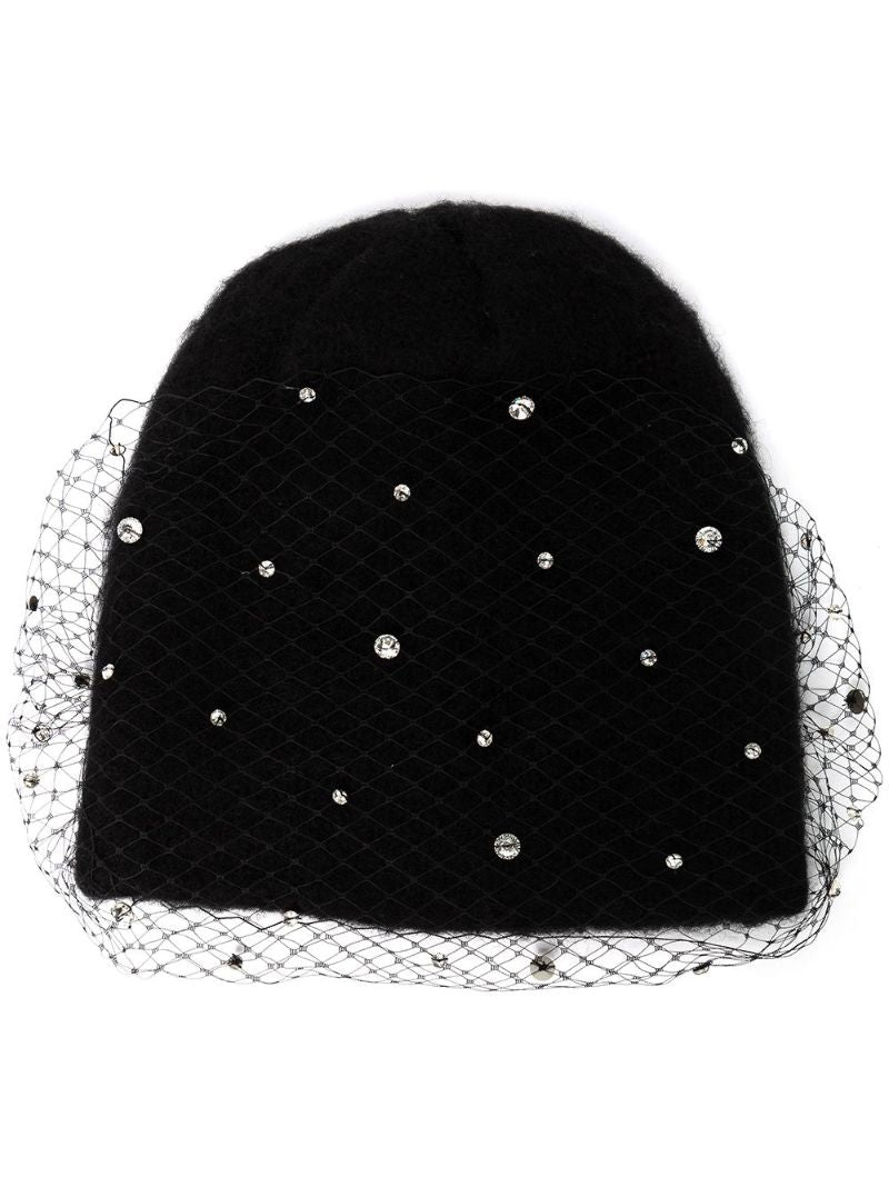 Black Alaina Voilette Beanie Hat