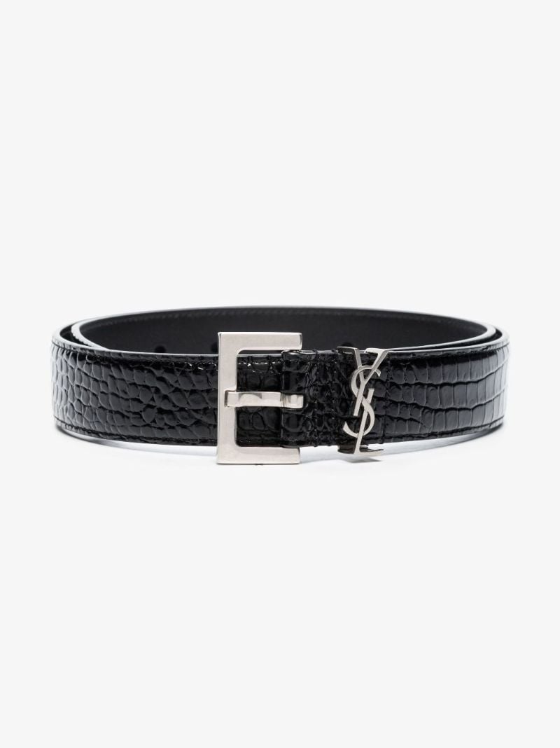 Black Monogram Mock Croc Leather Belt
