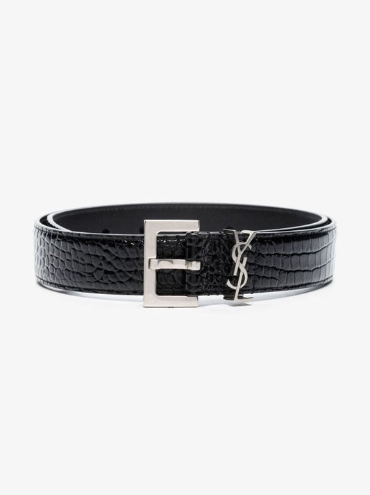 Black Monogram Mock Croc Leather Belt