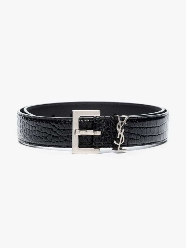 Black Monogram Mock Croc Leather Belt