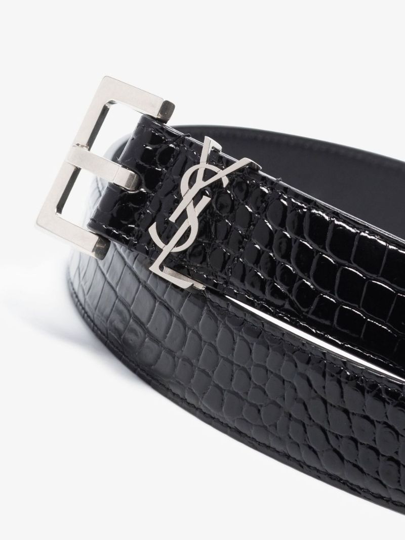 Black Monogram Mock Croc Leather Belt