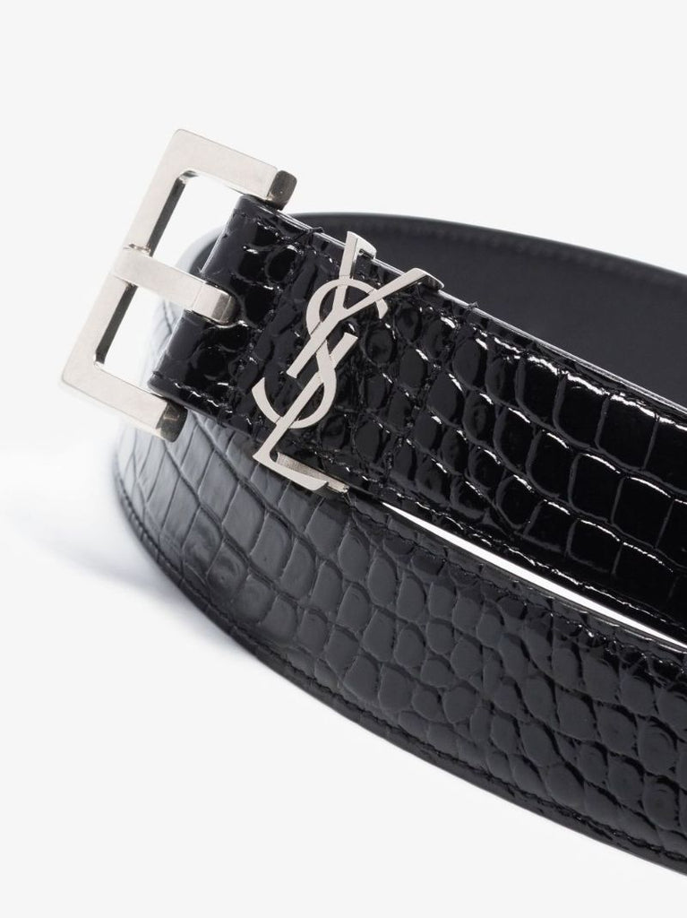 Black Monogram Mock Croc Leather Belt