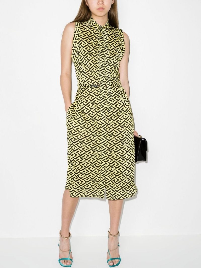 Yellow La Greca Belted Midi Dress