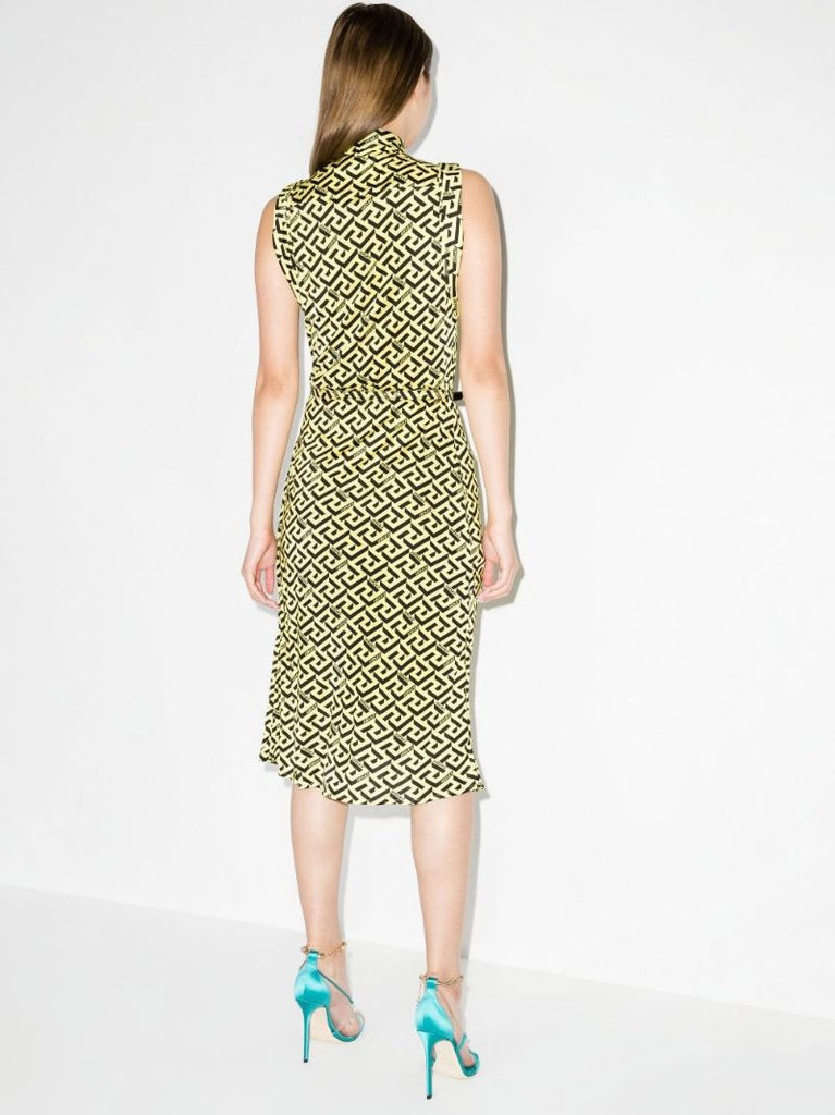Yellow La Greca Belted Midi Dress