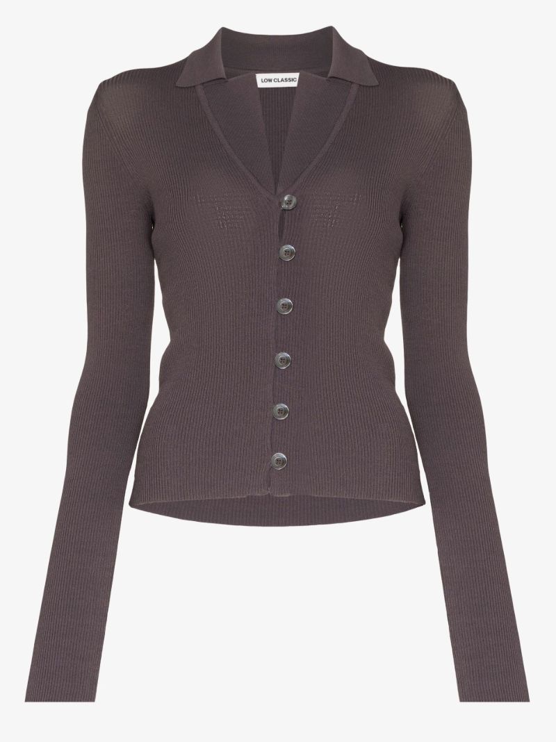 Grey Open Front Ribbed Knit Cardigan