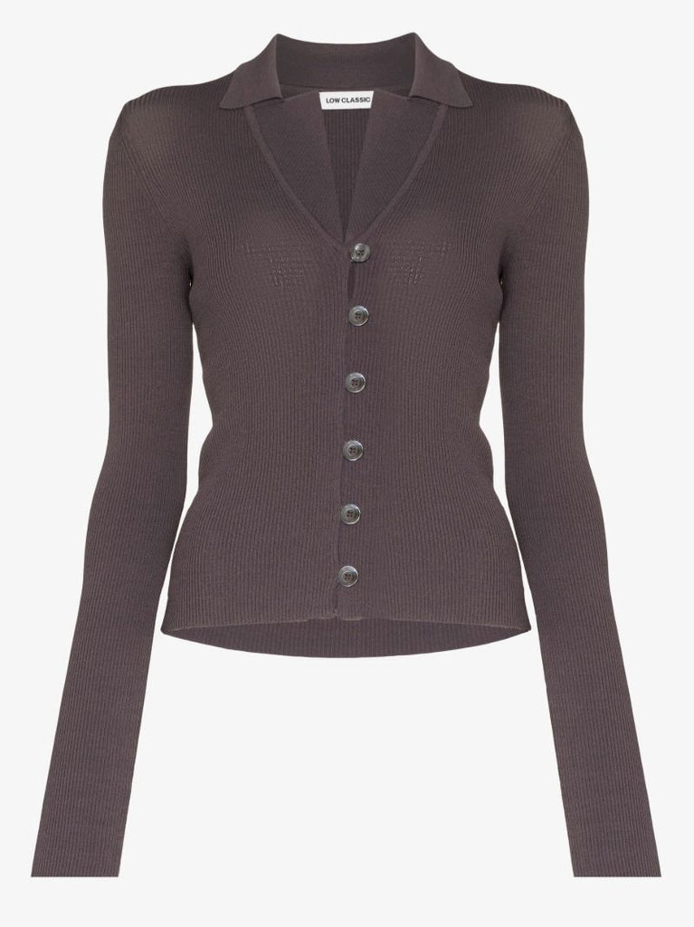 Grey Open Front Ribbed Knit Cardigan