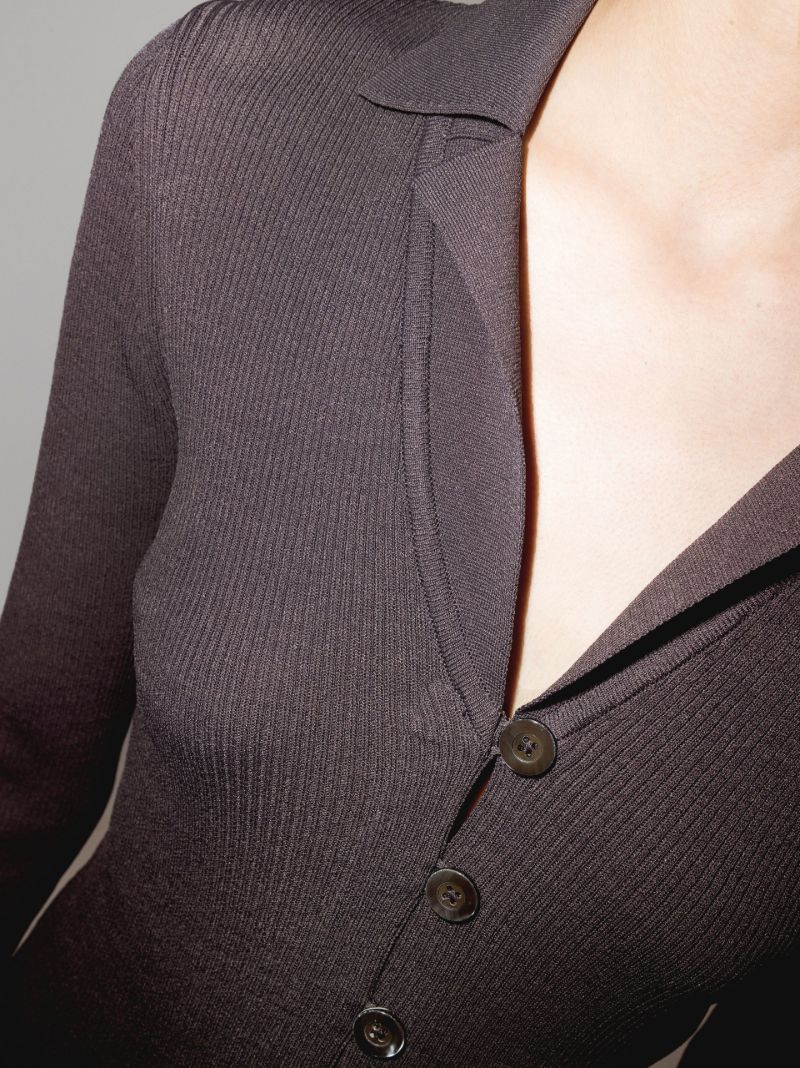Grey Open Front Ribbed Knit Cardigan
