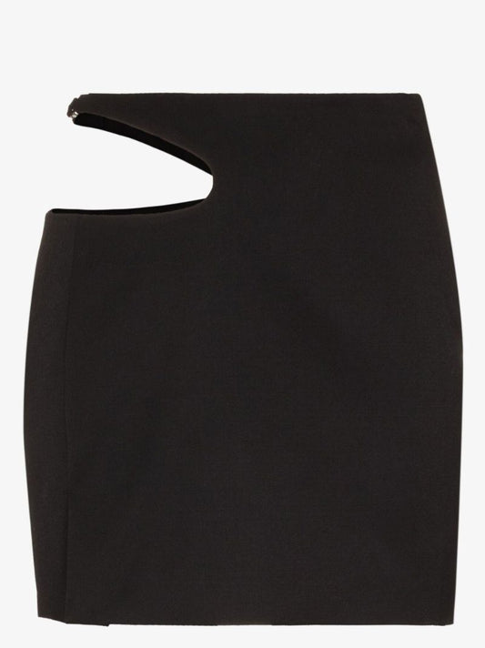 Black Curve Hole Wool Mini Skirt