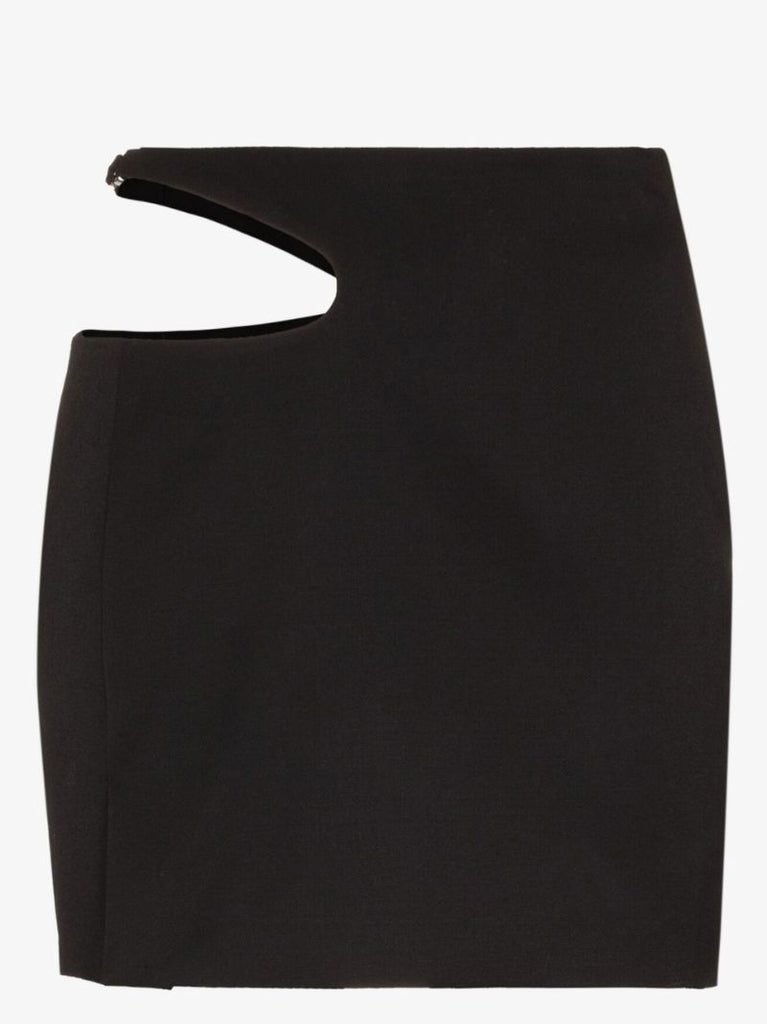 Black Curve Hole Wool Mini Skirt
