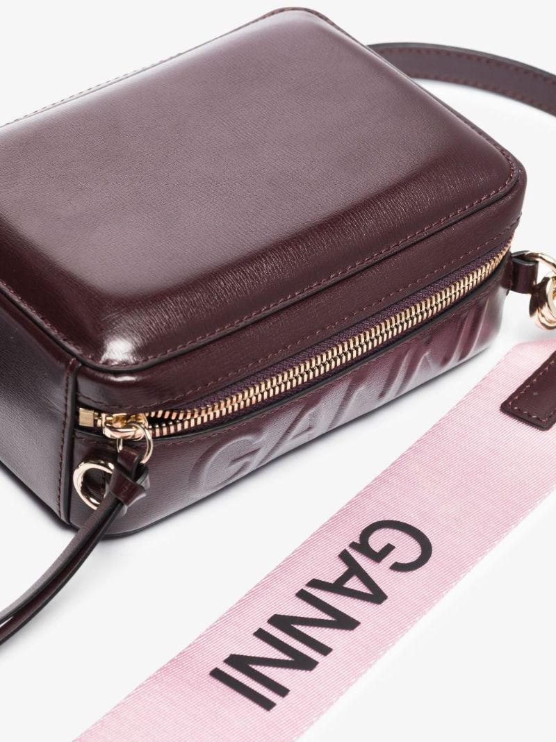 Red Jacquard Logo Strap Leather Tote Bag