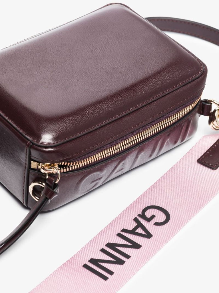 Red Jacquard Logo Strap Leather Tote Bag