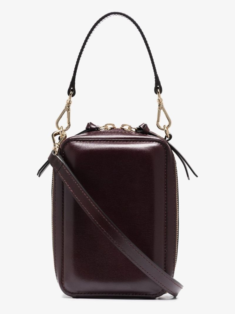 Red Jacquard Logo Strap Leather Tote Bag