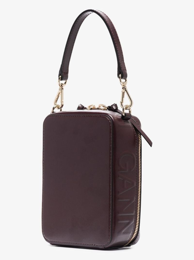 Red Jacquard Logo Strap Leather Tote Bag