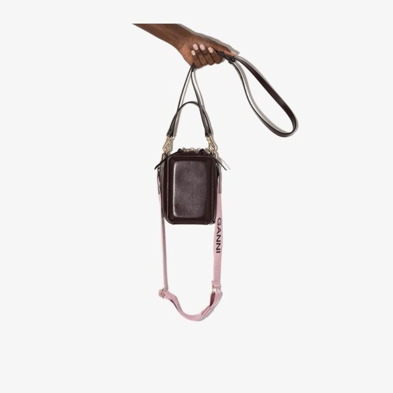 Red Jacquard Logo Strap Leather Tote Bag